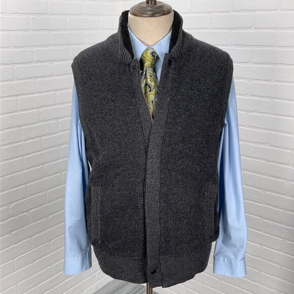 Banana Republic Sweater Vest Mens Large Gray Knit Zip Wool Nylon Sherpa‎ Classic - Picture 1 of 9